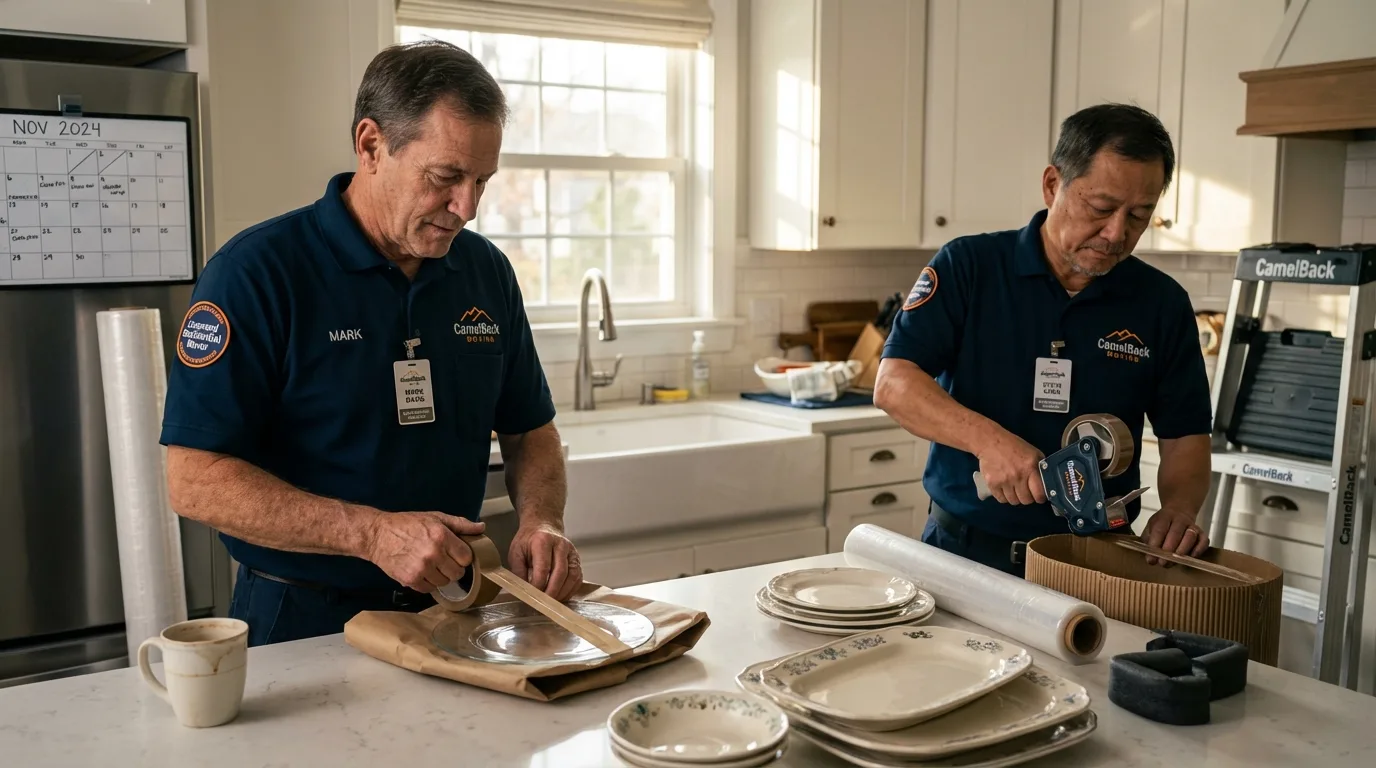 Professional crew packing kitchen dishware in Warrior, AL
